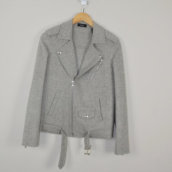 Theory Wool Cashmere Grey Tralsmin Moto Biker Jacket Size P/XS - Picture 6 of 13
